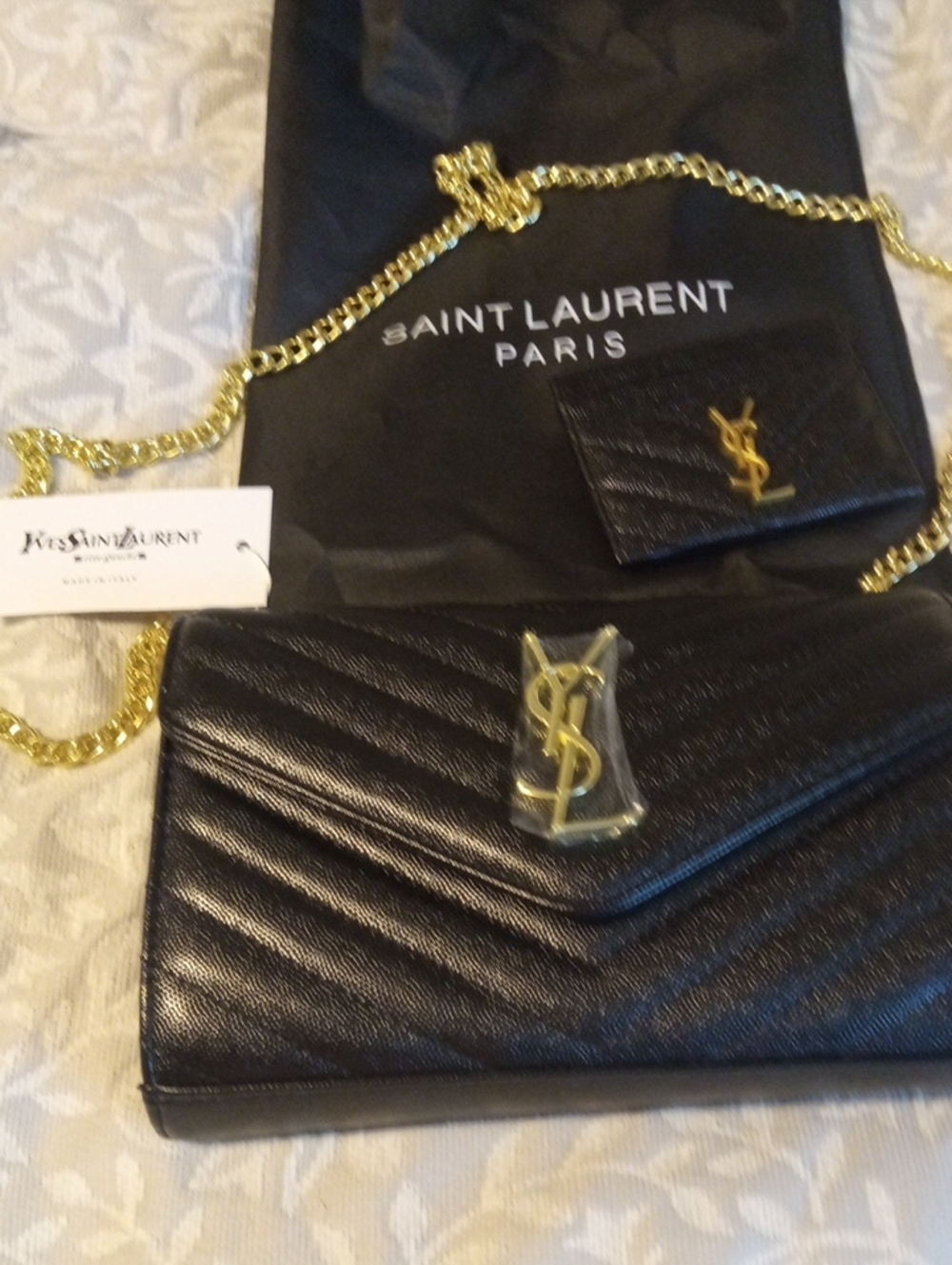Saint Laurent Black Quilted Leather Chain Crossbody with Gold Hardware